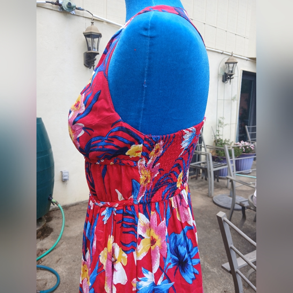 Japna Red and Blue Floral Halter Sundress Maxi Dress Small - Picture 4 of 8